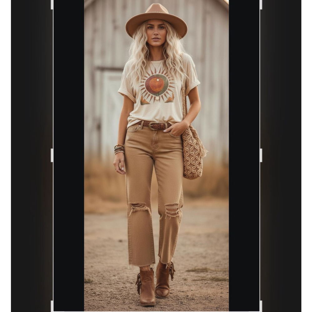Zenana camel Distressed jean Denim NWT Sz 25-32